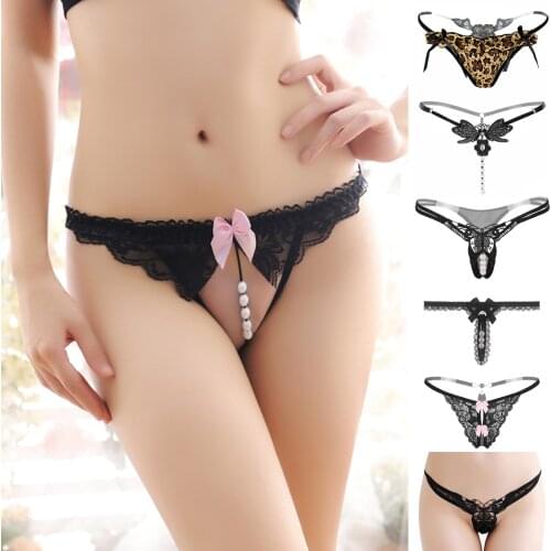 G-string Underwear Assorted Lace Lingerie For Women Sexy Low-waist Panties Ultra-thin Hot Temptation Transparent Tassel T Pants