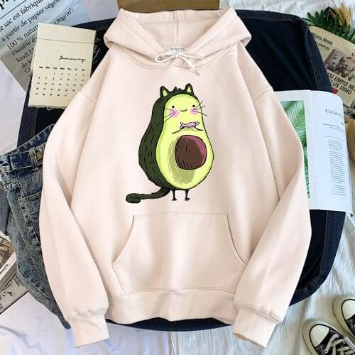 Hoodies Cute Avocado And Small Fish Hoody For Women Fleece Punk Hoodie With Hood WomenS Streetwear Fashion Sweatshirt Female