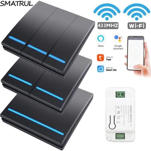 SMATRUL Tuya Wall Smart APP WiFi Switch Light 1/2/3 Gang Wireless RF 433Mhz Push Button DIY Relay Timer Module Google Home Alexa
