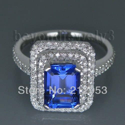 Vintage Emerald Cut 8x6mm AAA Tanzanite Ring With Diamond And White Gold 14K AR0014