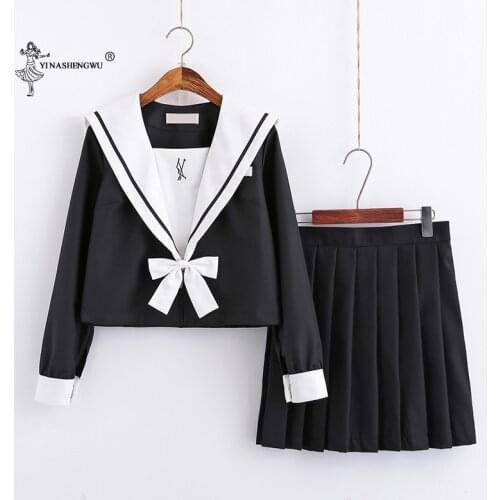 Japanese College Middle School Uniform Sailor Suit Students JK Uniform Long Sleeve Pleated Skirt Anime School Costumes For Girl