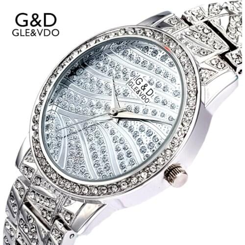 2017 G&D GLE&VDO Womems Bracelet Watches Fashion Silver Womens Wristwatch Ladies Dress Watch Stainless Steel Strap reloj mujer