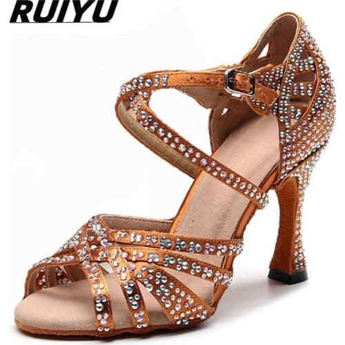 Latin Dance Shoes Ladies Salsa Tango Sneakers Training Dance Shoes High Heel Sandals Summer Square Dance Shoes Bronze Black