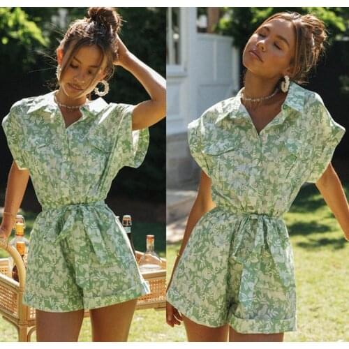 Printed Jumpsuit Ladies 2021 New Ladies Fashion Shirt Collar Casual All-match women shirts plus size