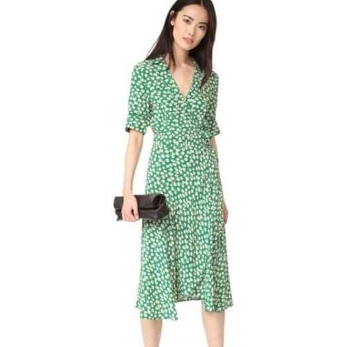 2020 New Women Mid Long Dresses Bohemian Half Sleeve V-Neck Sexy Dot Dress Ladies Fashion Summer High Quality Beach Dresses