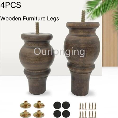 4PCS Round Gourd Furniture Legs with Screws Wooden Furniture Sofa Legs M8 Thread Stem For Dresser Cabinet Table TV Stands