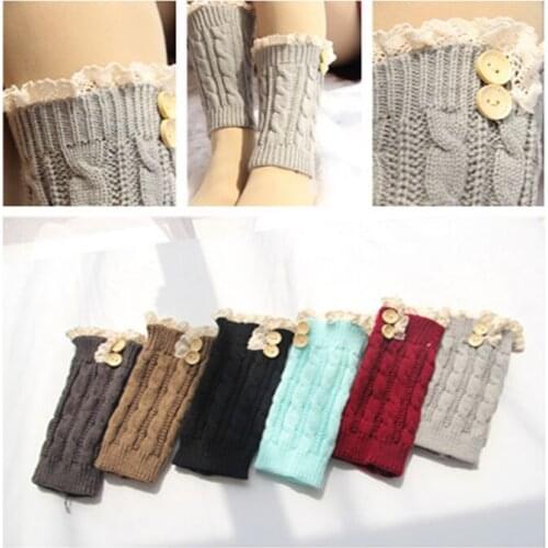 2016 Women short Knitted twist button Boot Cuffs Laced Trim Toppers Socks leg warmers Crochet booty Gaiters 24pairs/lot #3869