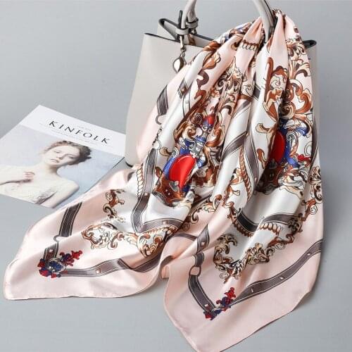 2021 Vintage Print Muslim Hijab Turban Silky Scarf Womens 90cm*90cm Fashion Headscarf Popualr Square Headkerchief For Ladies