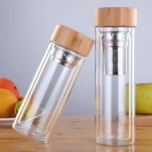 350ML/450Ml Glass Water Bottle Anti-scald Double Wall Tea Bottle With Infuser Filter Strainer Office Clear Drinking Bottle