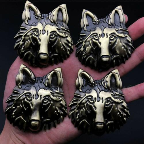 4pcs 3D Bronze Metal Wolf Head Car Trunk Rear Fender Emblem Badge Sticker Decal
