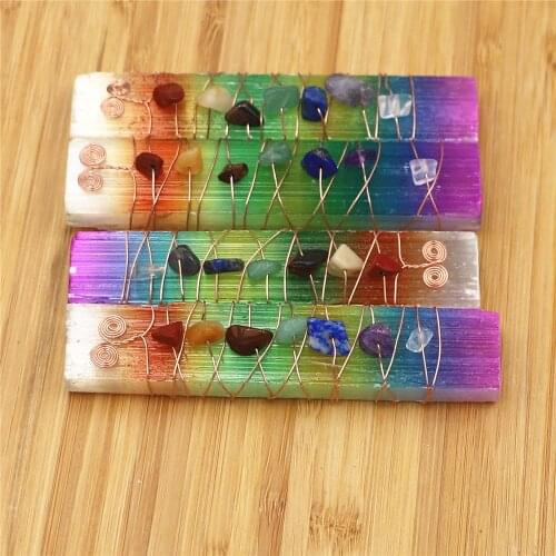 4pcs 7 Chakra Healing Crystals Stones Beads Wire Wrapped Raw Selenite Stick Wand for Yoga Meditation,Spiritual,Reiki Balancing