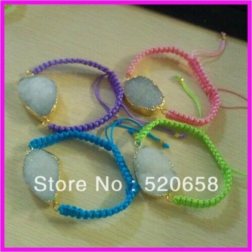 4pcs New style! multicoloured Freedom shape natural Drusy crystal stone bracelet, Macrame Druzy glass stone connector bracelet