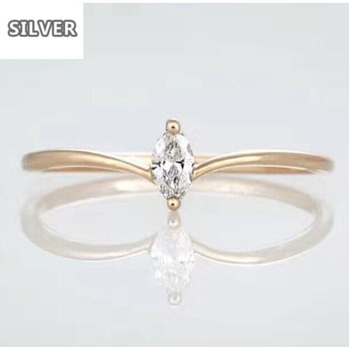 925 sterling silver K golden horse eye shape zircon CZ simple nifty Crown modeling womens simulation V bar ring