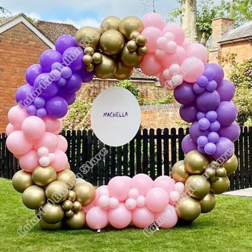 Wedding Birthday Party Decor Maca Pink Maca Purple Gold Latex Balloon Garland Arch Kit Event Baby Shower Backgound Decor