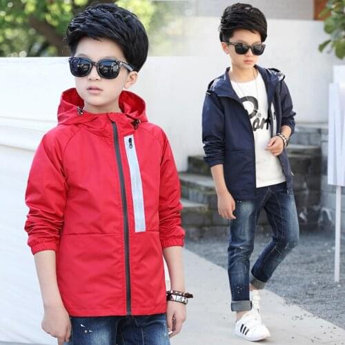 Kids Jacket Spring New Teen Boy Long Sleeve Hooded Coat Active Windbreaker Children Outerwear 5-15 Year Boys Clothes School Tops