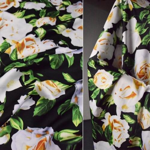 Big Camellia Flower Printed Stretch Acetate Satin Fabric 100% Polyester Dress Shirt Womens Clothing Fabric Design Sewing fabric
