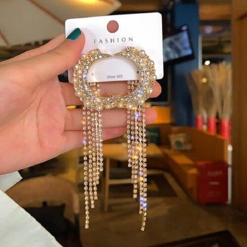 Exknl Fashion Long Tassel Full Rhinestone Drop Earrings for Women moon Big Crystal Dangle Earrings Wedding Jewelry Gifts 2020