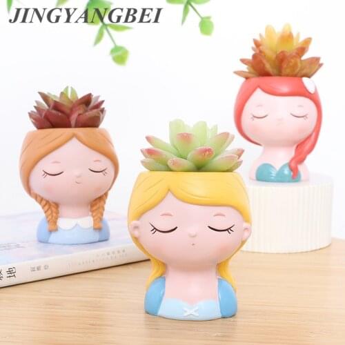 Fairy Princess Girl Flower Pot Artificial Plants Resin Vase Succulent Planter Pot Bonsai Cactus Home Wedding Decoration Craft