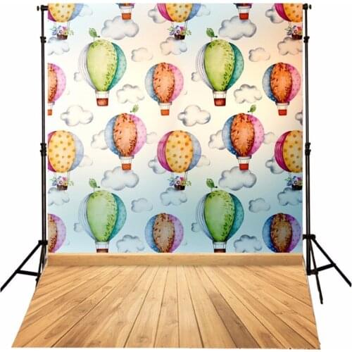 Photography backdrops blue wall flowers balloons white clouds brown wood floor newborn baby photography background custom size