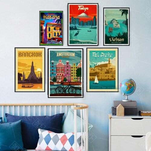 Bangkok Tel Aviv Europe World City Tour Travel Scenery Vintage Landscape Poster Prints Wall Art Canvas Painting Room Home Decor