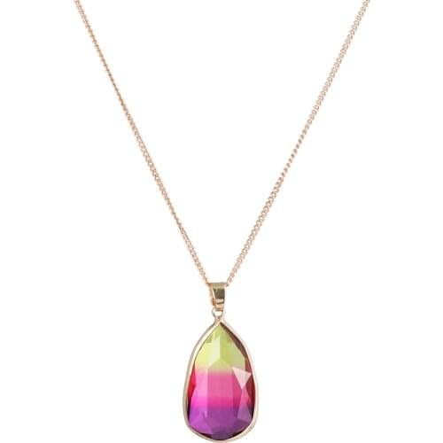 2020 Hot Selling Water Drop Colorful Crystal Stone With Fram Pendant Necklace