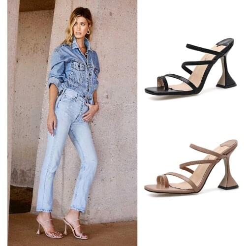 2020 Spring-Summer New Fine with Square Head jiu bei gen High-Heel Sandals And Slippers Women Slippers