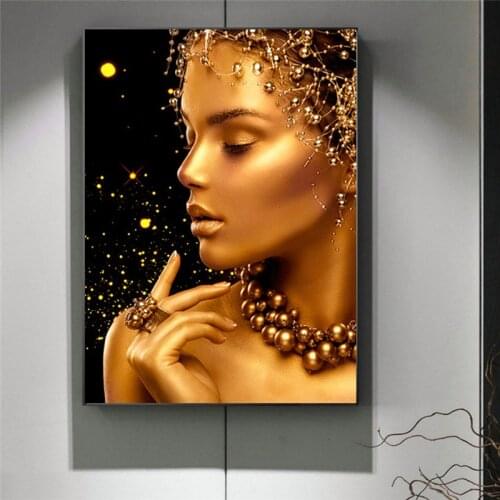 Black and Gold Woman Sexy Nude African Art Oil Painting on Canvas Cuadros Posters and Prints Wall Art Picture for Living Room