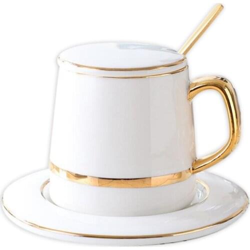 Ceramic Coffee Cup with Spoon Solid Green Minimalist Afternoon Tea Cups High Quality Cup and Saucer Set