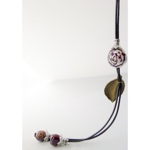 Ceramic Rose Flower pendant Necklaces Jingdezhen Ceramic Jewelry Long Rope Handmade DIY fashion Necklace for women #EY119