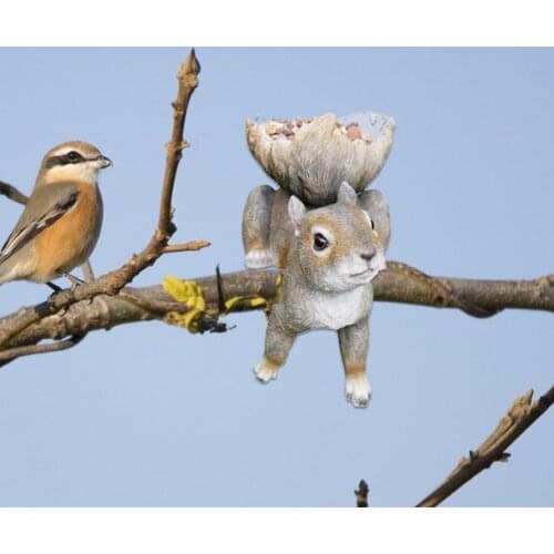 Bird Feeder Resin Garden Statue Squirrel Sculpture Wild Seed Container for Garden Decoration