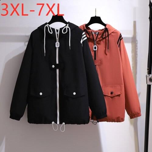New Ladies Autumn Winter Plus Size Hoodie Jacket For Women Large Long Sleeve Loose Pocket Black Zipper Coat 3XL 4XL 5XL 6XL 7XL