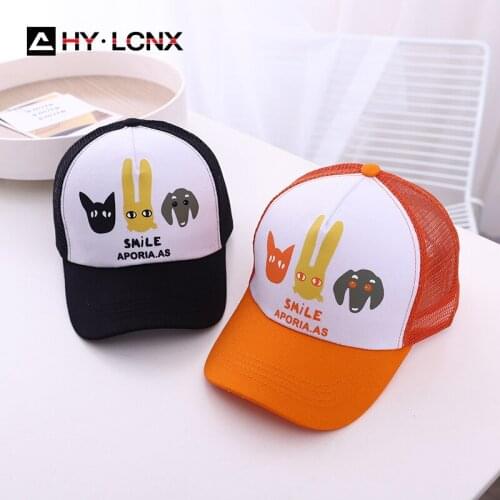 Summer New Girl Cute Cartoon Print Cap With Net Boy Breathable Adjustable Outdoor Sun Solar Children Baseball Hat