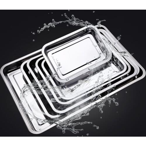 Stainless Steel Storage Trays Square Plate Thickening Pans Rectangular Tray Barbecue BBQ Rice Dishes Kitchen accessories