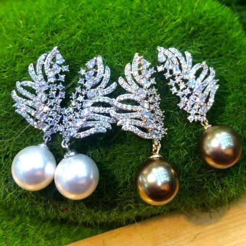 Missvikki Luxury Coffee Pearl Drop Earrings For Women Wedding Cubic Zirconia Dubai Bridal Earrings Costume Jewelry 2021 Original