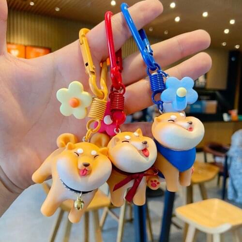 Fashion Cute Doll Cartoon Resin Pet Shiba Lnu Flower Metal Keychain Pendant Couple Backpack Car Key Chain Accessories