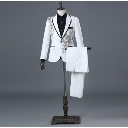 Suits Men 2019 Long Sleeve Dress Mens Casual Boys Prom For Stage Decals Suit Slim Fit Designs Clothing Two Piece Set Coat Pants