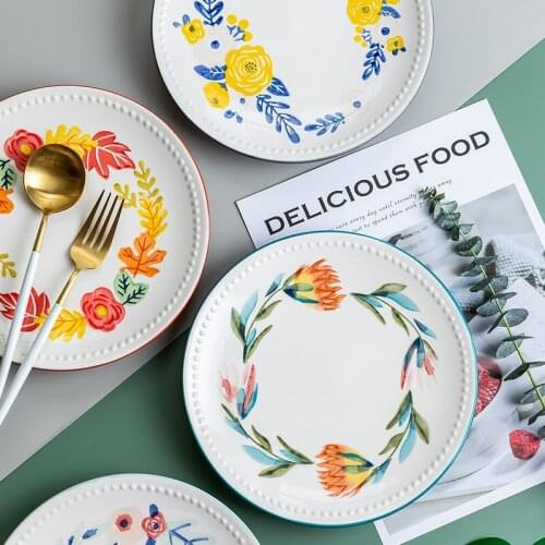 Modern housewife ceramic household set creative Japanese style tableware Western food dinner plates serving tray