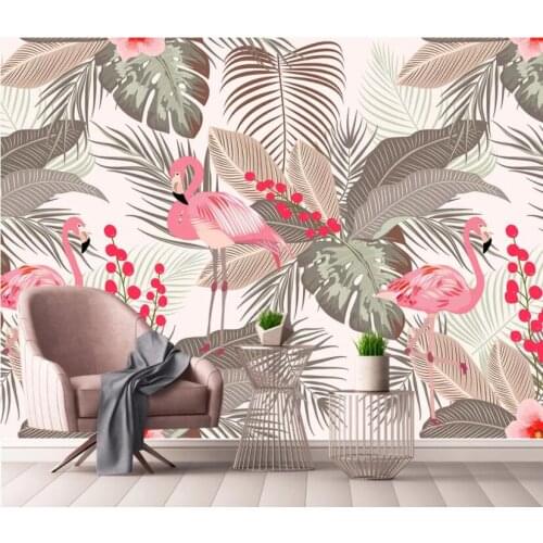 Bacal Custom 3D wallpaper Nordic simple small fresh flamingo tropical leaves TV background wall mural home decor 3d wall paper