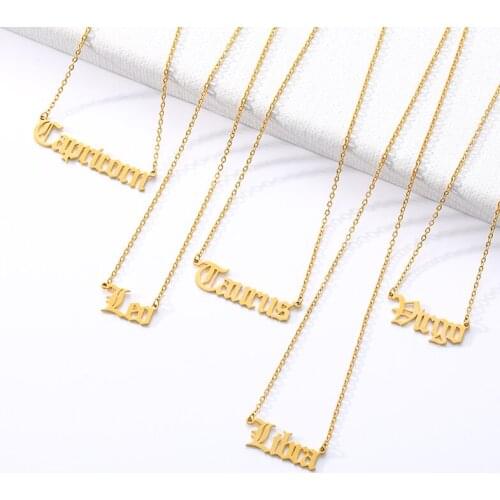 2020 New Constellation Zodiac Necklace Jewelry for Women Antique Style Designed Letter Taurus Aries Necklaces Birthday Gift