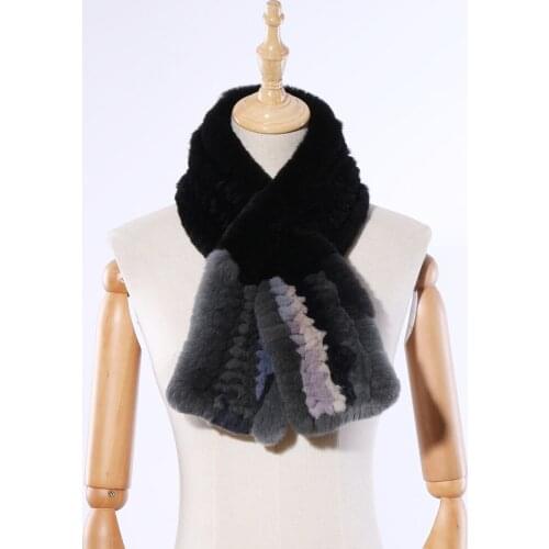 SUPPEV&STTDIO 2020 New Luxury Womens Winter Fur Scarf Genuine Rex Rabbit Fur Scarves Wraps Knitted Scarfs Neckchief Multi-Color
