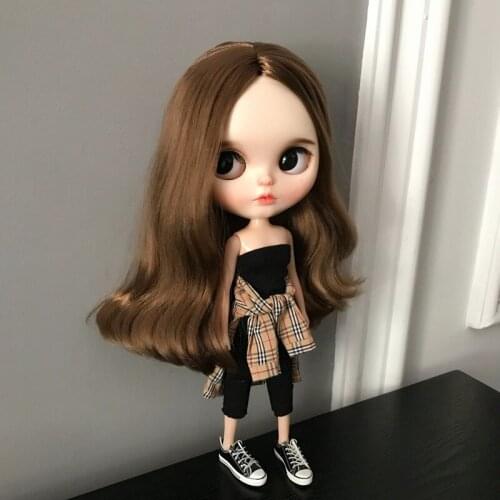 New 3pcs/set Long Sleeve Grid T-shirt+Tube Top+Pants for 1/6 Doll Accessories Clothing( Blyth,Barbies,Ob24, Azones,1/6 dolls)