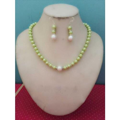 Wholesale good 8MM Green South Sea Shell Pearl necklace earrings set Grade V14Luxury Ms. girl Wedding