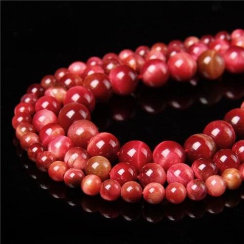 Wholesale Bright Red Tiger Eye Round Loose Beads For Jewelry Making 6 8 10mm DIY Bracelet Neckalce Accessories 15'' Strand