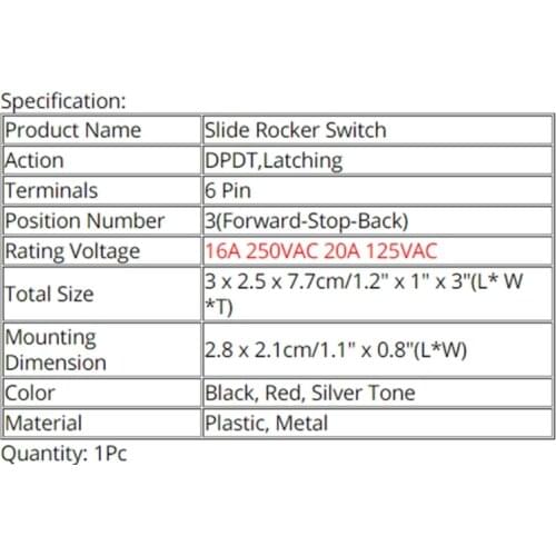 Forward-Stop-Back DPDT 6Pin Latching Slide Rocker Switch KCD4-604-6P Car Switch