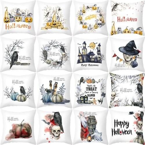 Simple Skeleton Letters for Halloween Printed Cushion Cover Polyester Pillow Case Decorative Pillows Cover for Sofa Car
