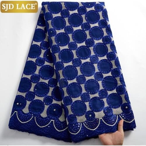 SJD LACE 5Yards Royal Blue African Lace Fabric Soft Cotton Swiss Voile Lace in Switzerland High Quality For Church GarmentsA2449