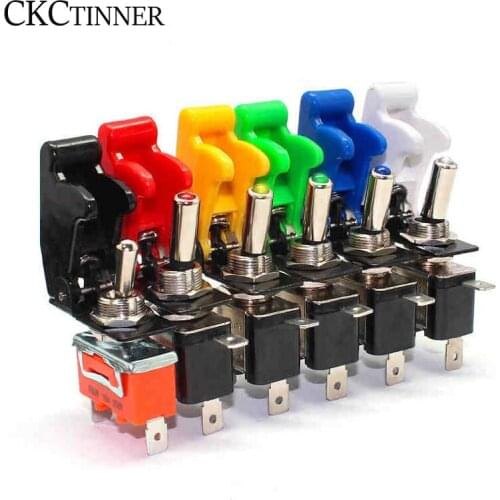 Auto car boat truck illuminated Led toggle switch with safety plane Flip Up protection cover red blue green Yellow White 12V20A
