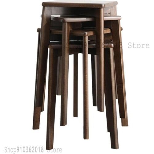Solid Wood Stool Household Adult High Bench Small Square Stool Living Room Dining Table Creative Low Stool Makeup Round Stool Mo