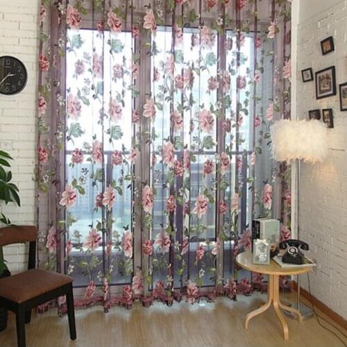 Purple Floral Tulle In Sheer Curtains For Living Room The Bedroom Kitchen Shade Window Treatment Curtain Blinds Panel