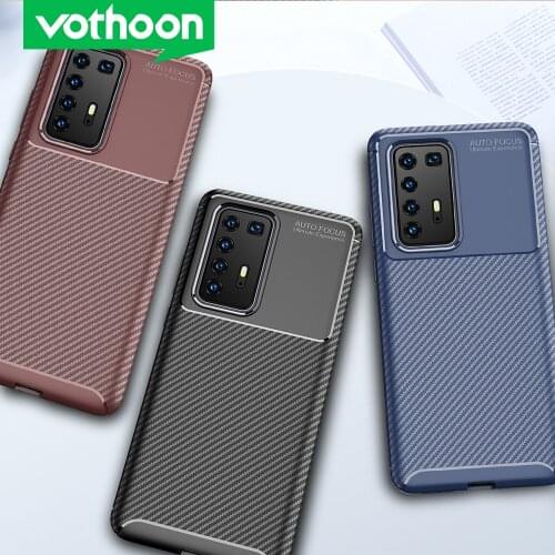 Vothoon Luxury Carbon Fiber Silicone Phone Case For Huawei P50 Pro P40 Pro+ P30 P20 Lite Soft Shockprkproof Back Case Cover